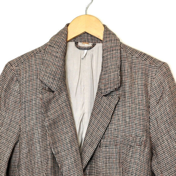 Free People Houndstooth Single Breasted Lightweight Linen Blazer Size M - Picture 2 of 13